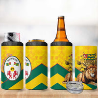 Togo Independence Day 4 in 1 Can Cooler Tumbler Lion With Coat Of Arms Kente Pattern