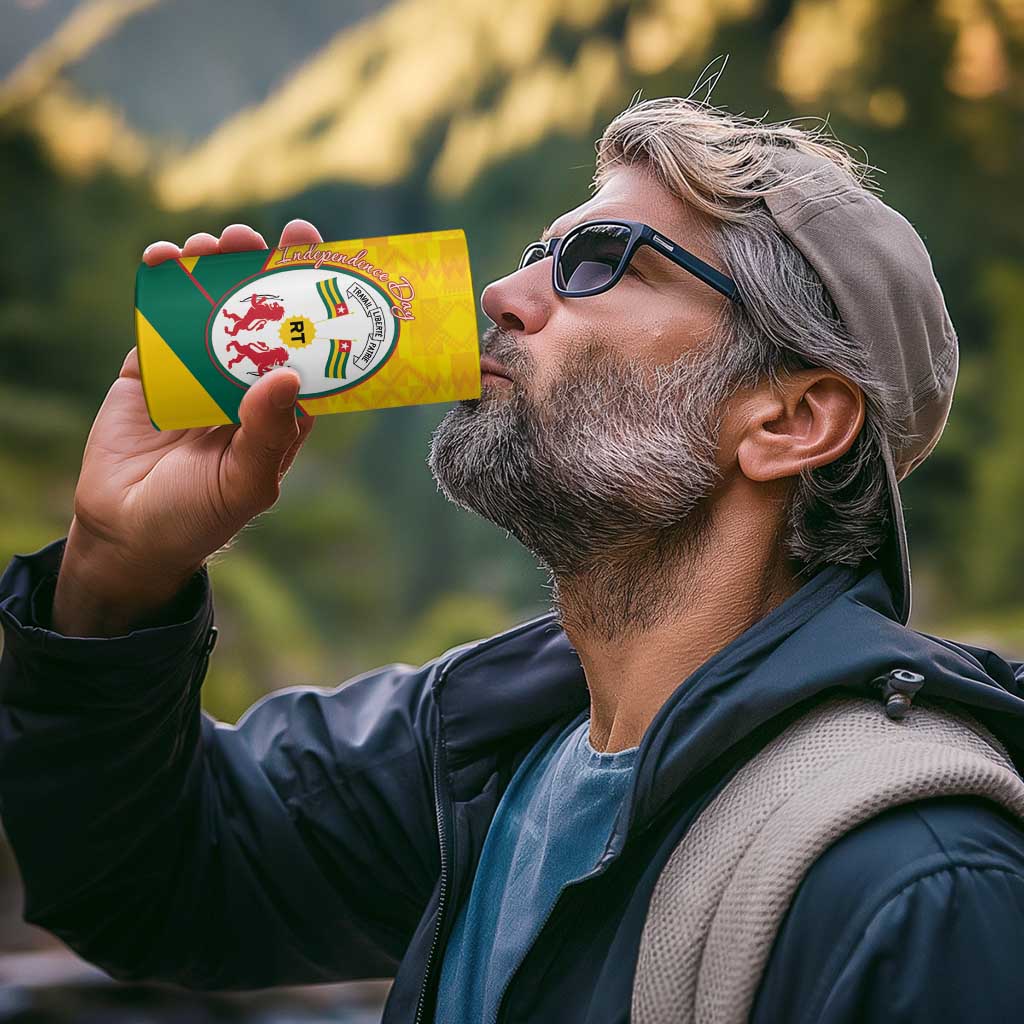Togo Independence Day 4 in 1 Can Cooler Tumbler Lion With Coat Of Arms Kente Pattern
