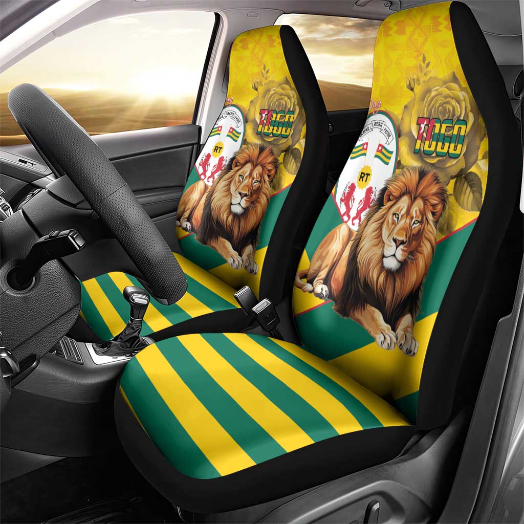 Togo Independence Day Car Seat Cover Lion With Coat Of Arms Kente Pattern