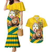 Togo Independence Day Couples Matching Mermaid Dress and Hawaiian Shirt Lion With Coat Of Arms Kente Pattern