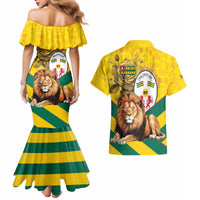 Togo Independence Day Couples Matching Mermaid Dress and Hawaiian Shirt Lion With Coat Of Arms Kente Pattern