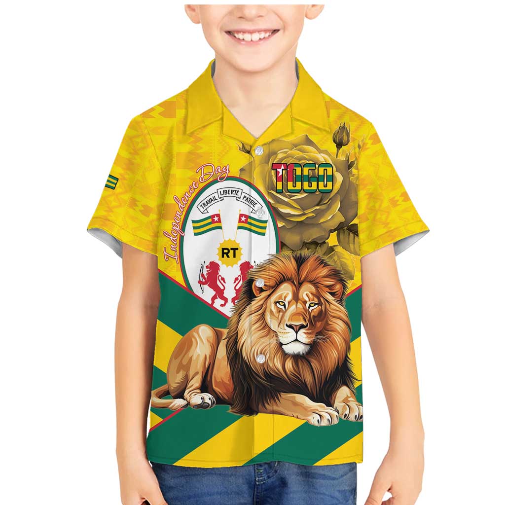 Togo Independence Day Family Matching Mermaid Dress and Hawaiian Shirt Lion With Coat Of Arms Kente Pattern