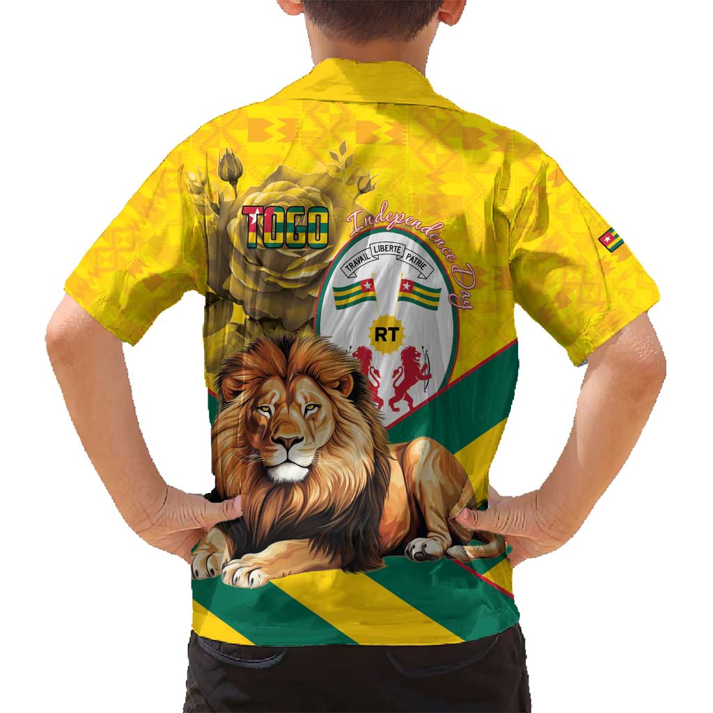 Togo Independence Day Family Matching Off Shoulder Maxi Dress and Hawaiian Shirt Lion With Coat Of Arms Kente Pattern