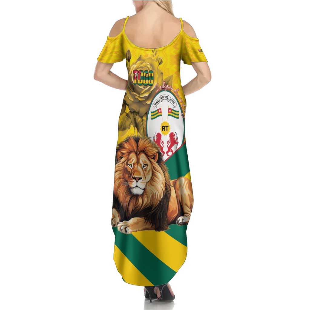 Togo Independence Day Family Matching Summer Maxi Dress and Hawaiian Shirt Lion With Coat Of Arms Kente Pattern