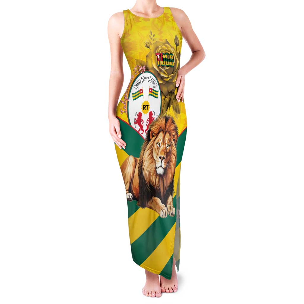 Togo Independence Day Family Matching Tank Maxi Dress and Hawaiian Shirt Lion With Coat Of Arms Kente Pattern