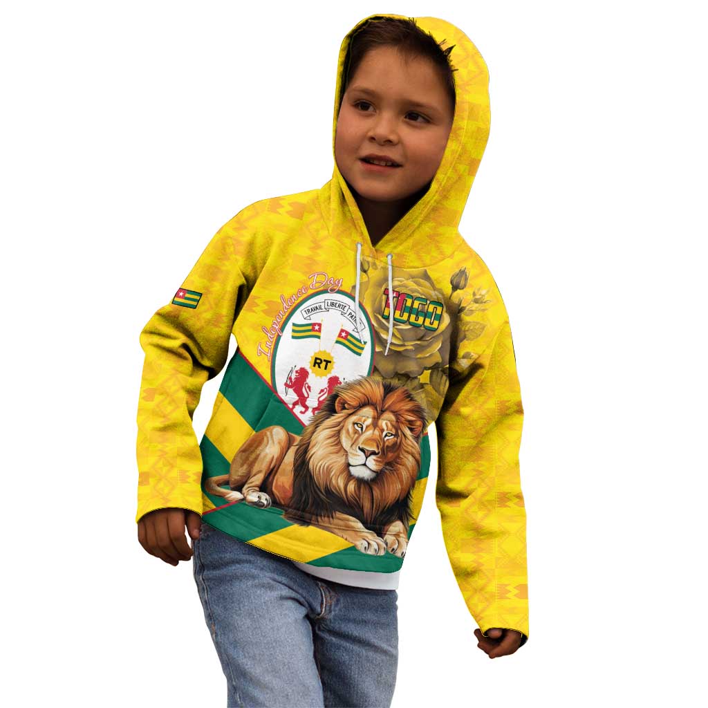 Togo Independence Day Kid Hoodie Lion With Coat Of Arms Kente Pattern