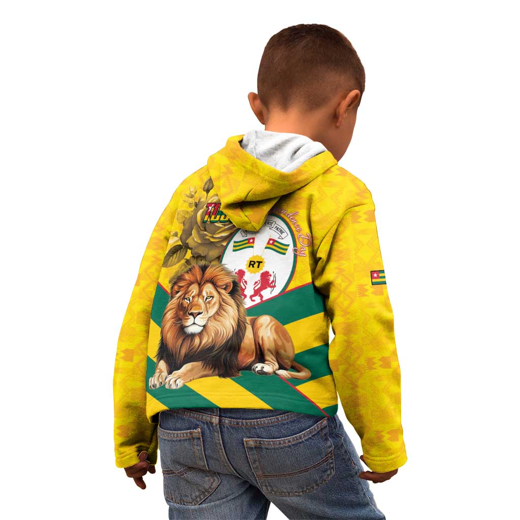 Togo Independence Day Kid Hoodie Lion With Coat Of Arms Kente Pattern