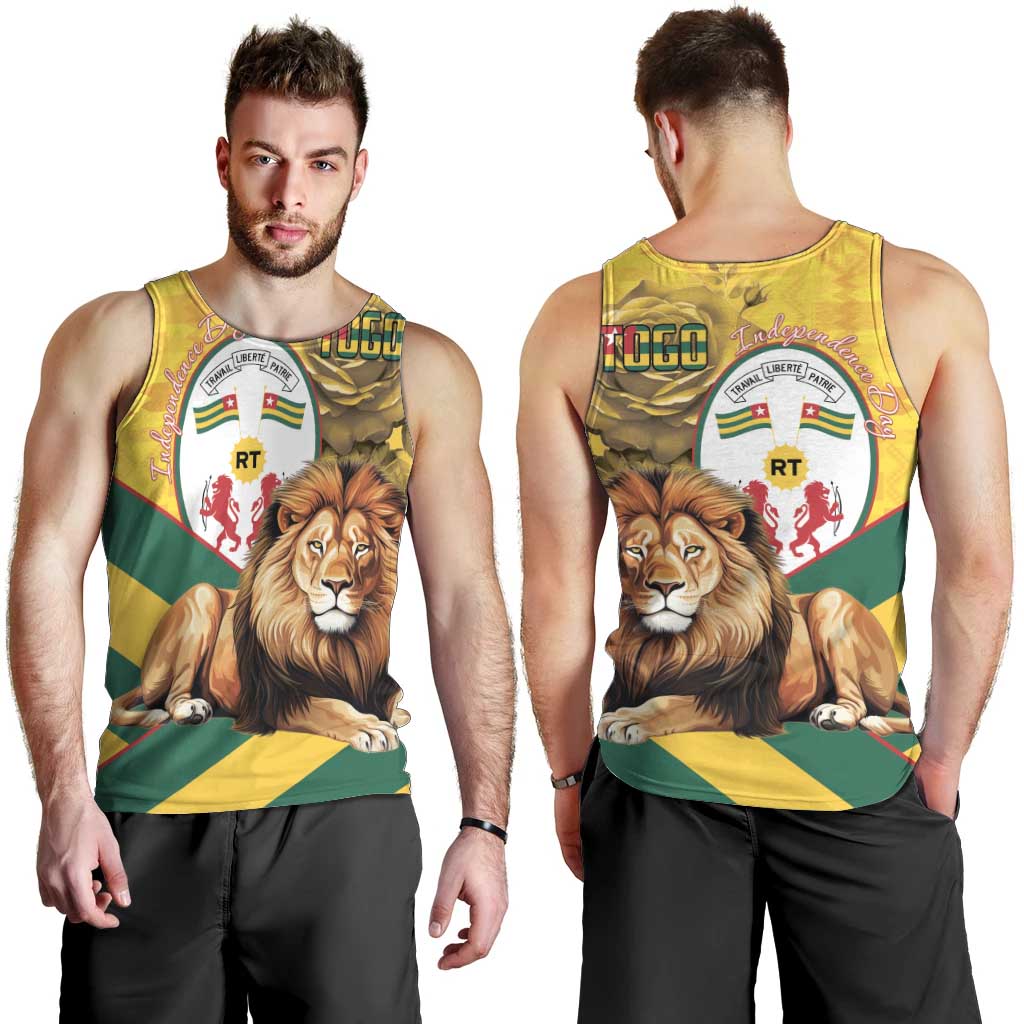 Togo Independence Day Men Tank Top Lion With Coat Of Arms Kente Pattern