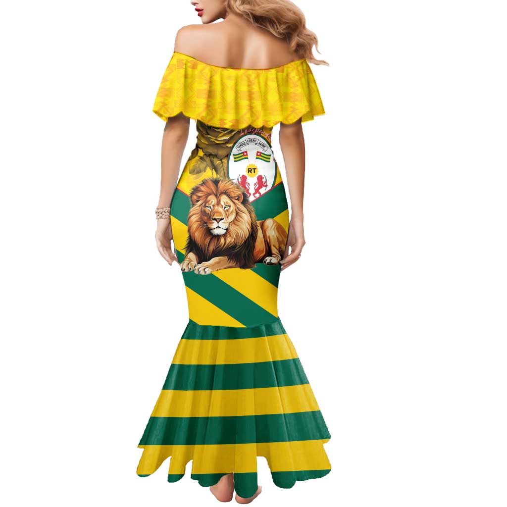 Togo Independence Day Mermaid Dress Lion With Coat Of Arms Kente Pattern