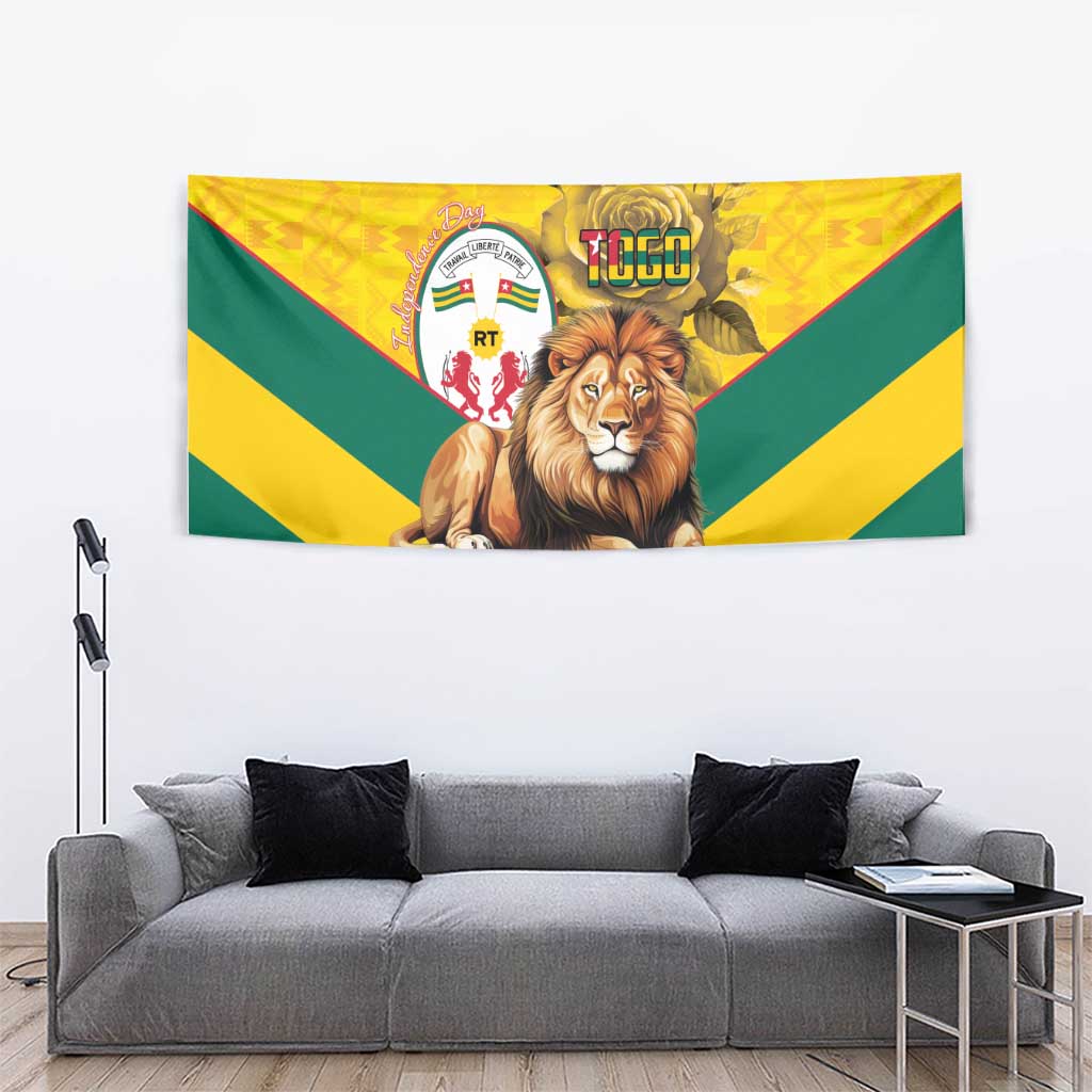 Togo Independence Day Tapestry Lion With Coat Of Arms Kente Pattern