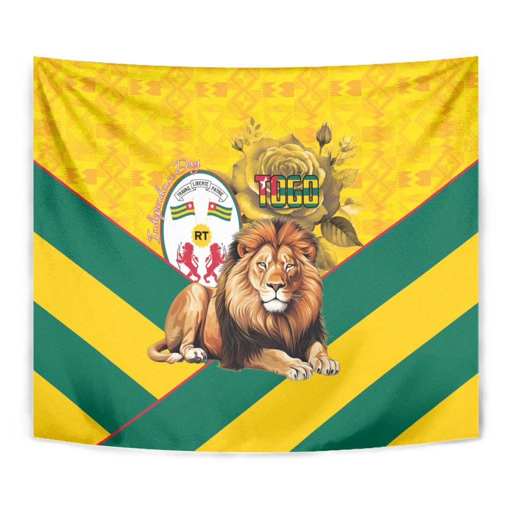 Togo Independence Day Tapestry Lion With Coat Of Arms Kente Pattern