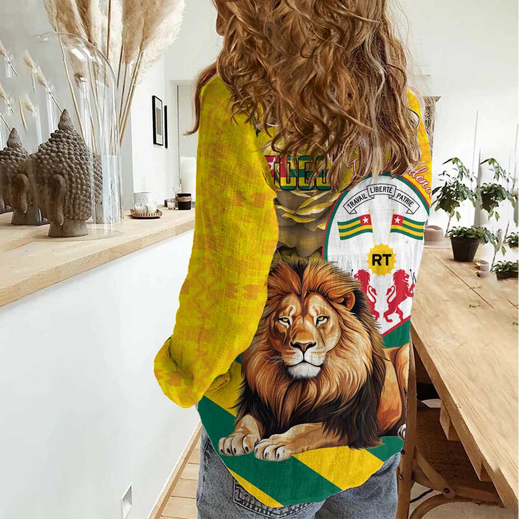 Togo Independence Day Women Casual Shirt Lion With Coat Of Arms Kente Pattern