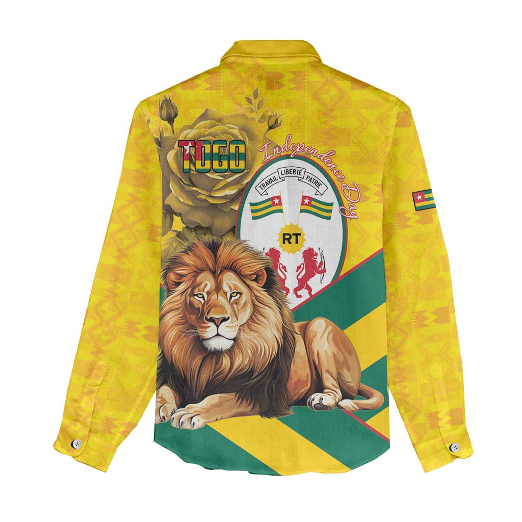 Togo Independence Day Women Casual Shirt Lion With Coat Of Arms Kente Pattern