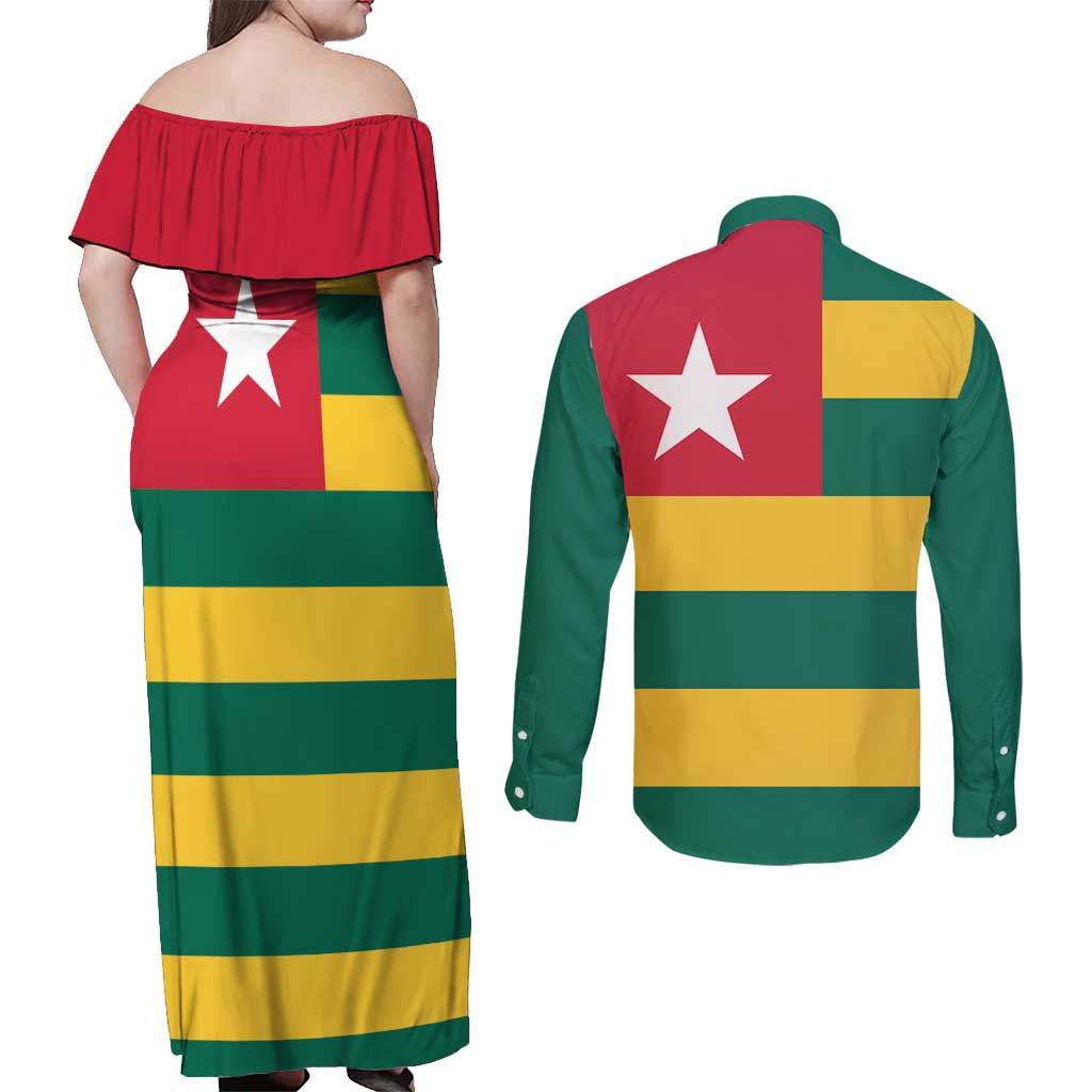 Togo Country Flag Couples Matching Off Shoulder Maxi Dress and Long Sleeve Button Shirt Togolese Independence