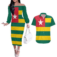 Togo Country Flag Couples Matching Off The Shoulder Long Sleeve Dress and Hawaiian Shirt Togolese Independence