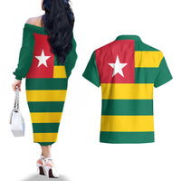 Togo Country Flag Couples Matching Off The Shoulder Long Sleeve Dress and Hawaiian Shirt Togolese Independence