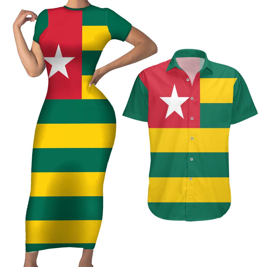 Togo Country Flag Couples Matching Short Sleeve Bodycon Dress and Hawaiian Shirt Togolese Independence