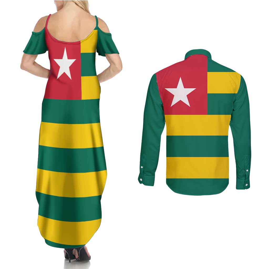 Togo Country Flag Couples Matching Summer Maxi Dress and Long Sleeve Button Shirt Togolese Independence