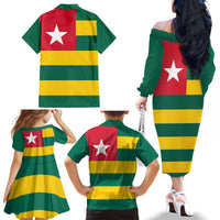 Togo Country Flag Family Matching Off The Shoulder Long Sleeve Dress and Hawaiian Shirt Togolese Independence