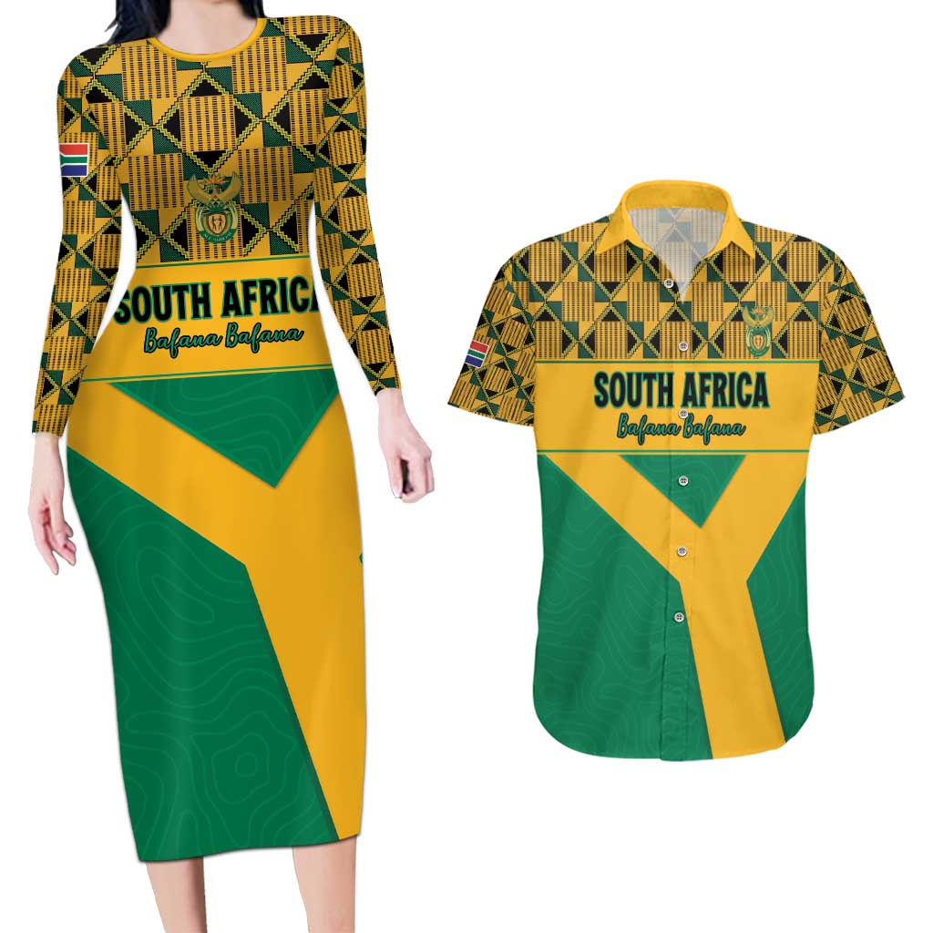 Custom South Africa Soccer Couples Matching Long Sleeve Bodycon Dress and Hawaiian Shirt Go Champions