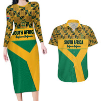 Custom South Africa Soccer Couples Matching Long Sleeve Bodycon Dress and Hawaiian Shirt Go Champions