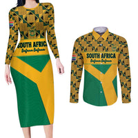 Custom South Africa Soccer Couples Matching Long Sleeve Bodycon Dress and Long Sleeve Button Shirt Go Champions