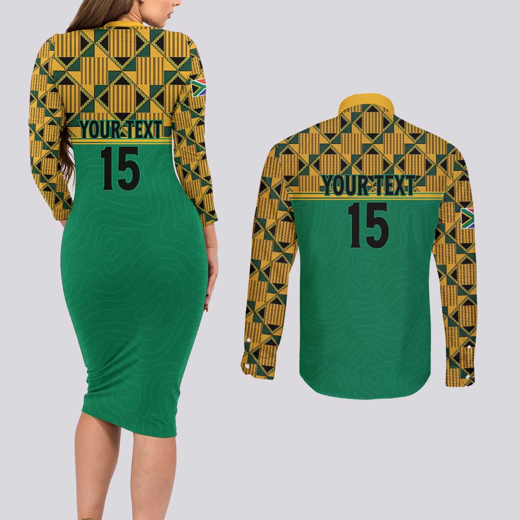 Custom South Africa Soccer Couples Matching Long Sleeve Bodycon Dress and Long Sleeve Button Shirt Go Champions