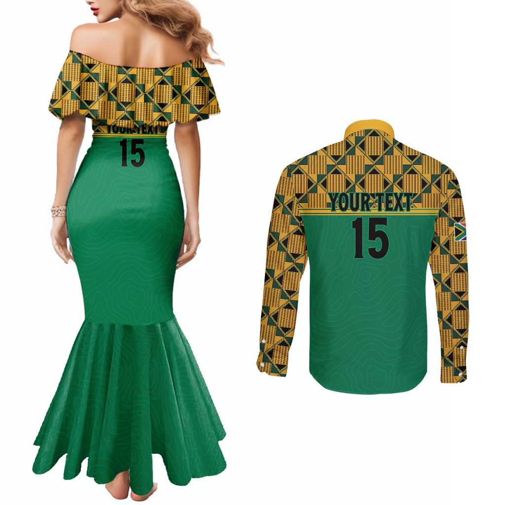 Custom South Africa Soccer Couples Matching Mermaid Dress and Long Sleeve Button Shirt Go Champions