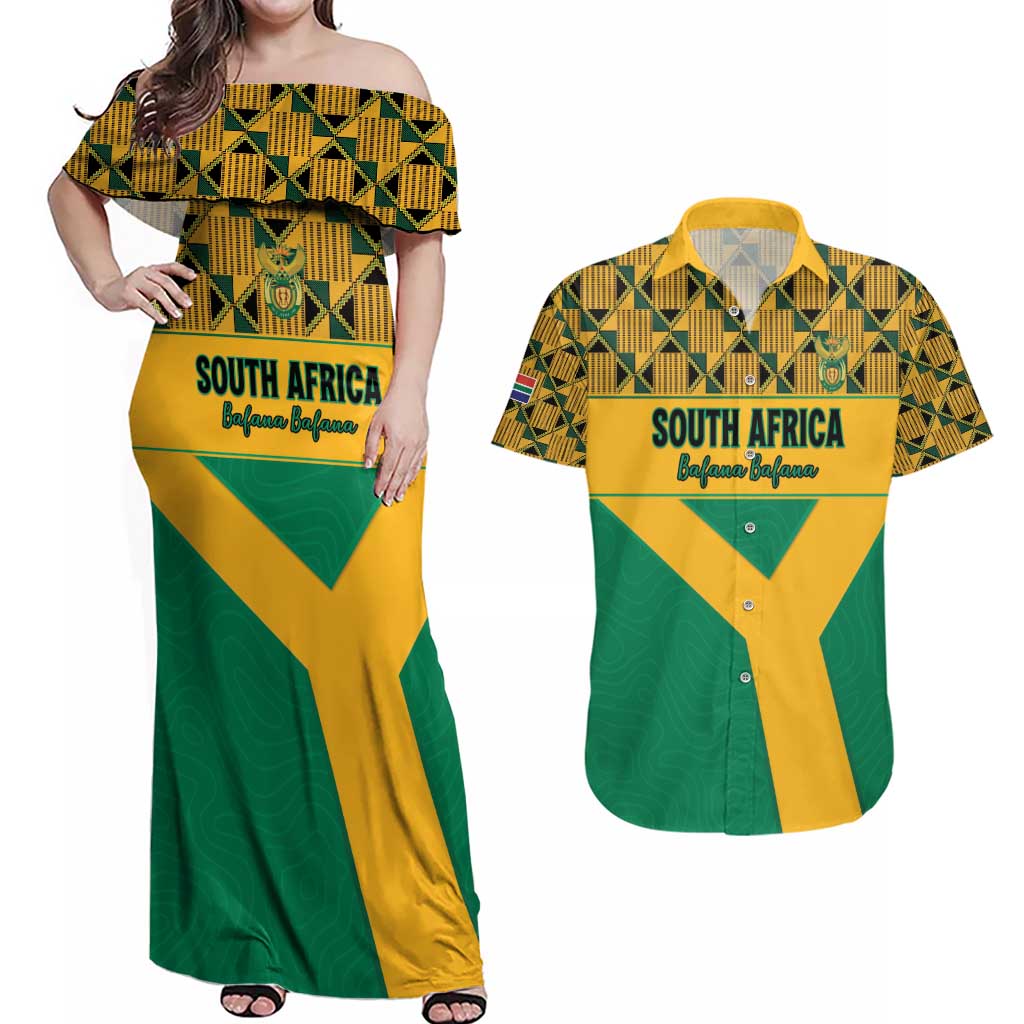 Custom South Africa Soccer Couples Matching Off Shoulder Maxi Dress and Hawaiian Shirt Go Champions