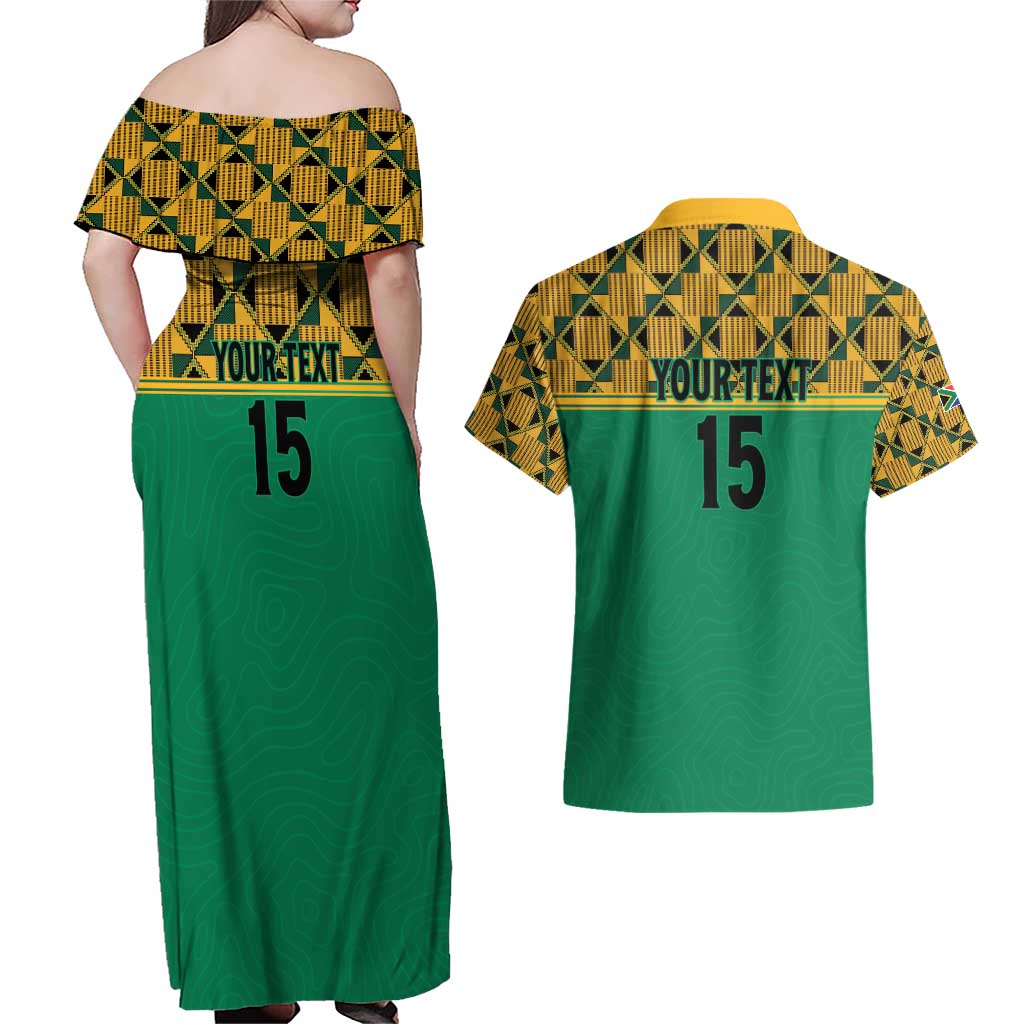 Custom South Africa Soccer Couples Matching Off Shoulder Maxi Dress and Hawaiian Shirt Go Champions