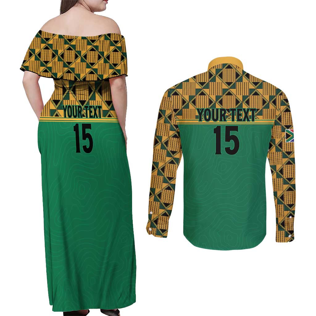 Custom South Africa Soccer Couples Matching Off Shoulder Maxi Dress and Long Sleeve Button Shirt Go Champions