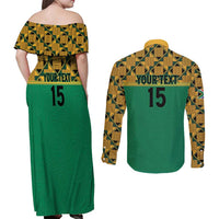 Custom South Africa Soccer Couples Matching Off Shoulder Maxi Dress and Long Sleeve Button Shirt Go Champions