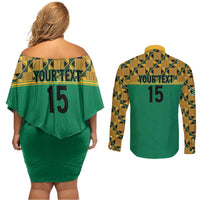 Custom South Africa Soccer Couples Matching Off Shoulder Short Dress and Long Sleeve Button Shirt Go Champions