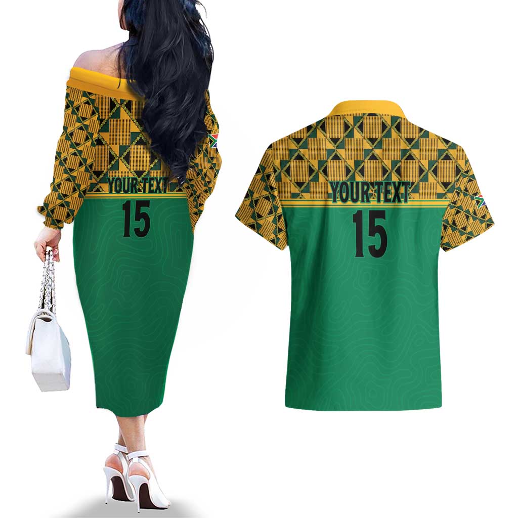 Custom South Africa Soccer Couples Matching Off The Shoulder Long Sleeve Dress and Hawaiian Shirt Go Champions