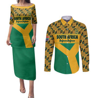 Custom South Africa Soccer Couples Matching Puletasi and Long Sleeve Button Shirt Go Champions