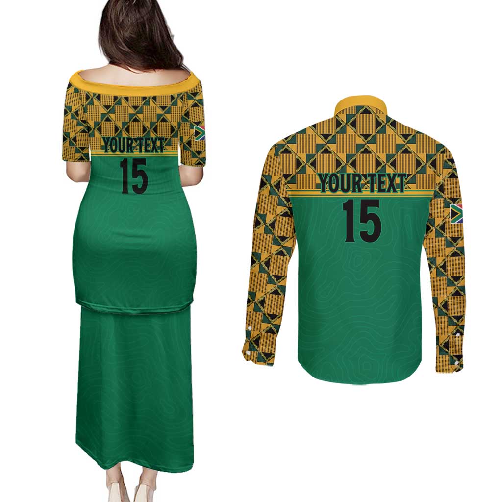 Custom South Africa Soccer Couples Matching Puletasi and Long Sleeve Button Shirt Go Champions