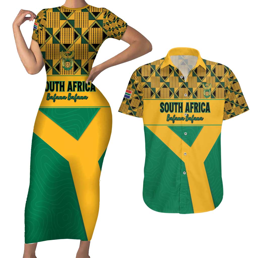 Custom South Africa Soccer Couples Matching Short Sleeve Bodycon Dress and Hawaiian Shirt Go Champions