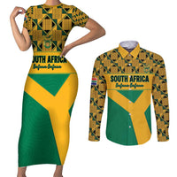 Custom South Africa Soccer Couples Matching Short Sleeve Bodycon Dress and Long Sleeve Button Shirt Go Champions
