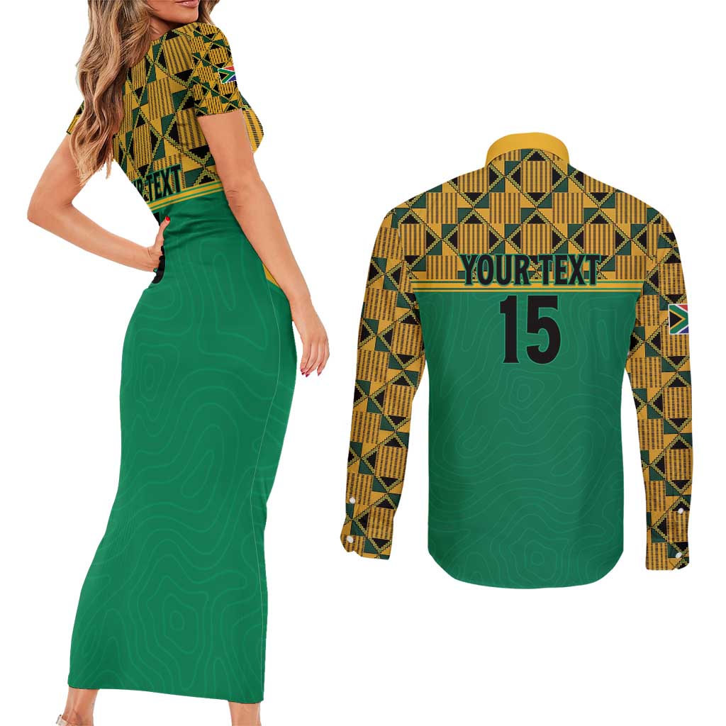 Custom South Africa Soccer Couples Matching Short Sleeve Bodycon Dress and Long Sleeve Button Shirt Go Champions