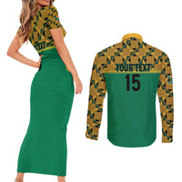 Custom South Africa Soccer Couples Matching Short Sleeve Bodycon Dress and Long Sleeve Button Shirt Go Champions