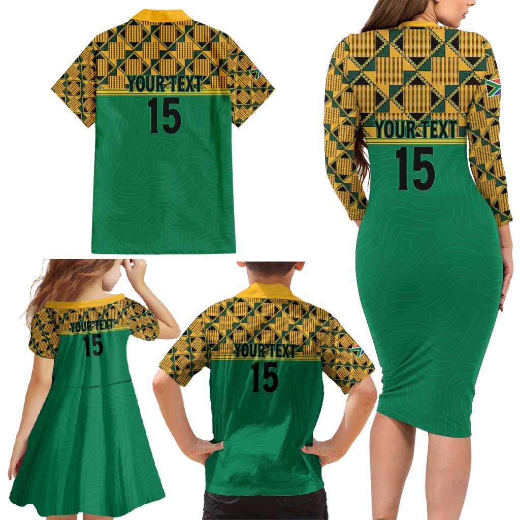 Custom South Africa Soccer Family Matching Long Sleeve Bodycon Dress and Hawaiian Shirt Go Champions