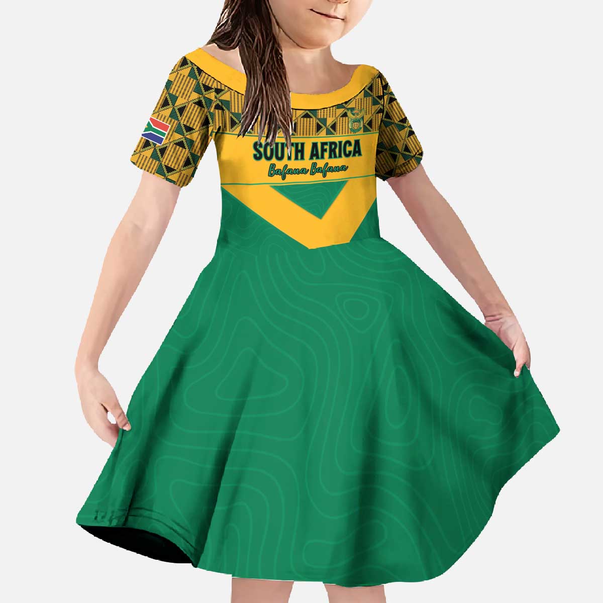 Custom South Africa Soccer Family Matching Off The Shoulder Long Sleeve Dress and Hawaiian Shirt Go Champions