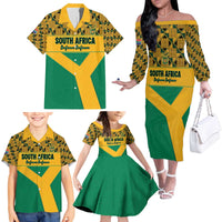 Custom South Africa Soccer Family Matching Off The Shoulder Long Sleeve Dress and Hawaiian Shirt Go Champions