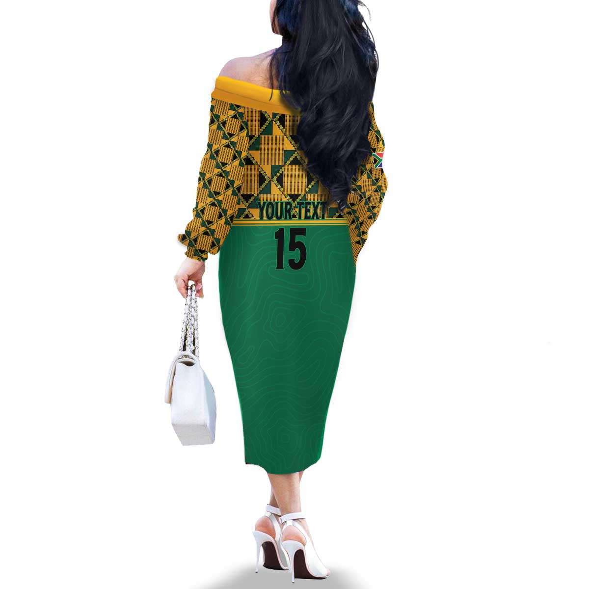 Custom South Africa Soccer Family Matching Off The Shoulder Long Sleeve Dress and Hawaiian Shirt Go Champions