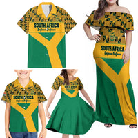 Custom South Africa Soccer Family Matching Off Shoulder Maxi Dress and Hawaiian Shirt Go Champions