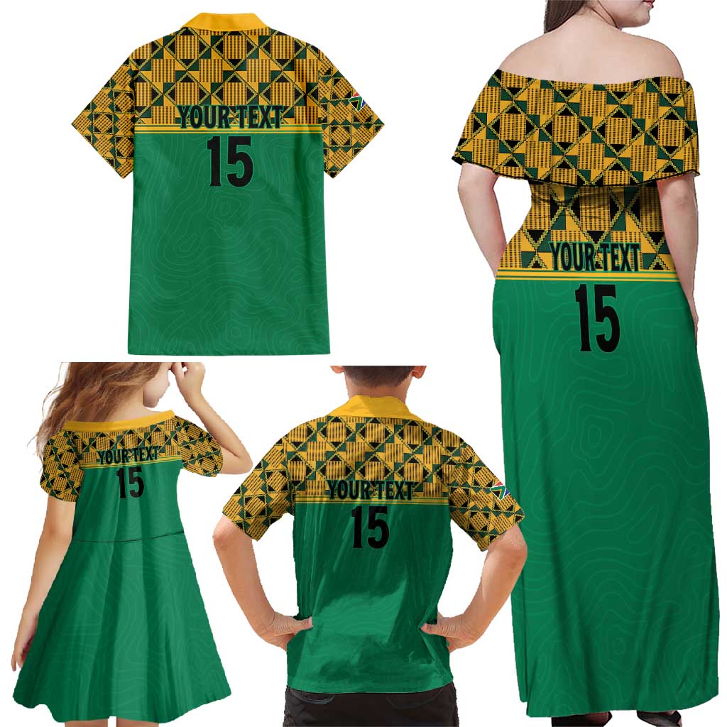 Custom South Africa Soccer Family Matching Off Shoulder Maxi Dress and Hawaiian Shirt Go Champions