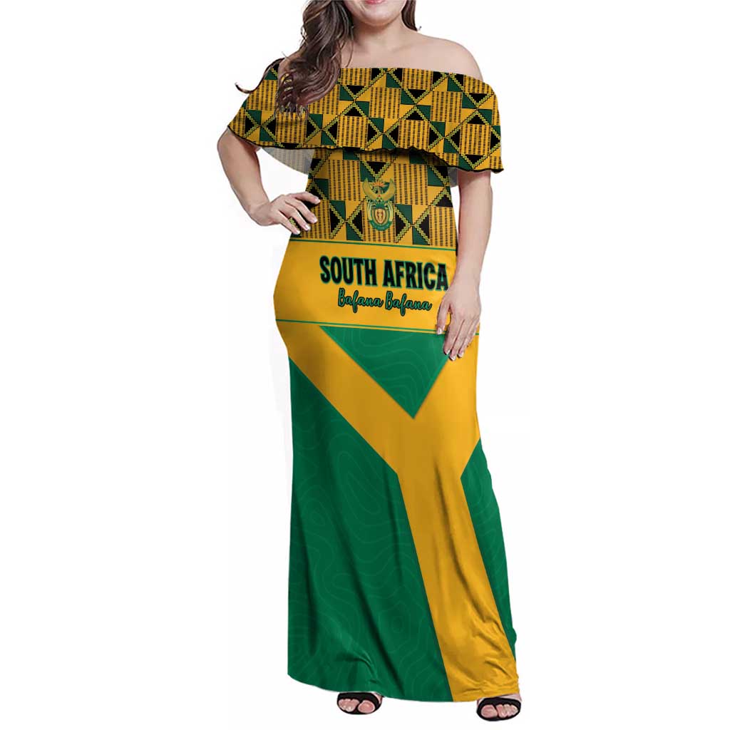 Custom South Africa Soccer Family Matching Off Shoulder Maxi Dress and Hawaiian Shirt Go Champions