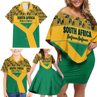 Custom South Africa Soccer Family Matching Off Shoulder Short Dress and Hawaiian Shirt Go Champions