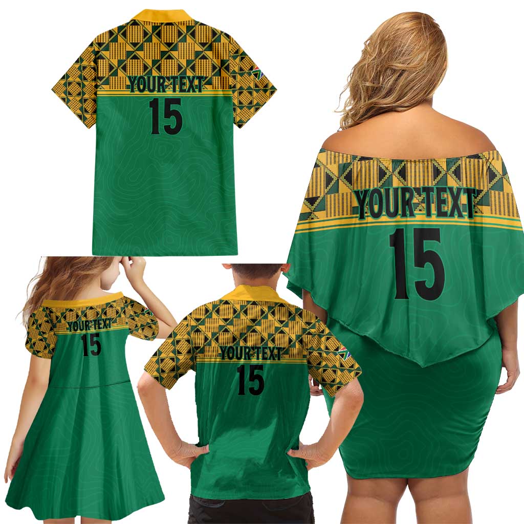 Custom South Africa Soccer Family Matching Off Shoulder Short Dress and Hawaiian Shirt Go Champions