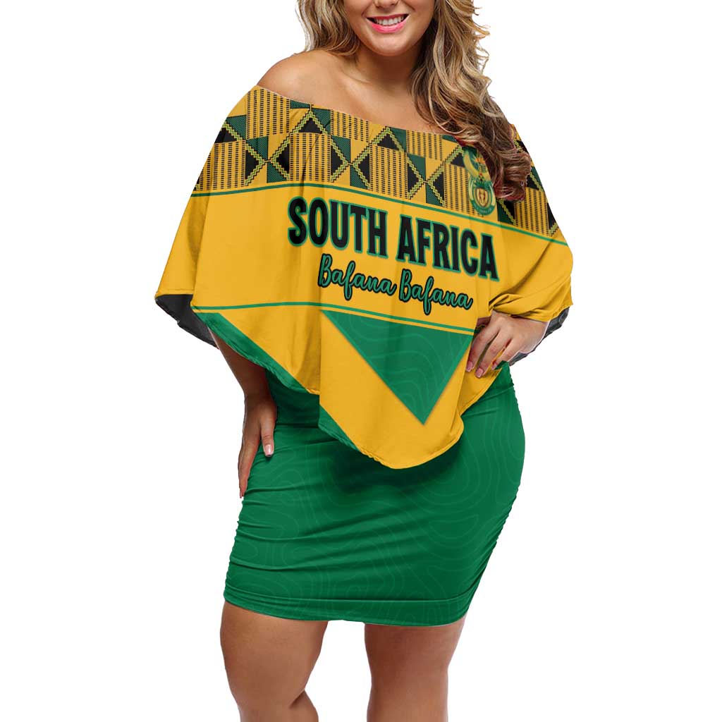 Custom South Africa Soccer Family Matching Off Shoulder Short Dress and Hawaiian Shirt Go Champions